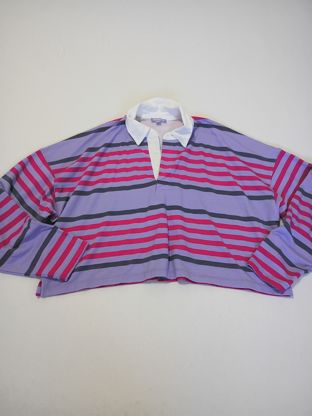 Florence By Mills Sporty Terry Cropped Rugby Polo Pastels Size XL Pink Purple